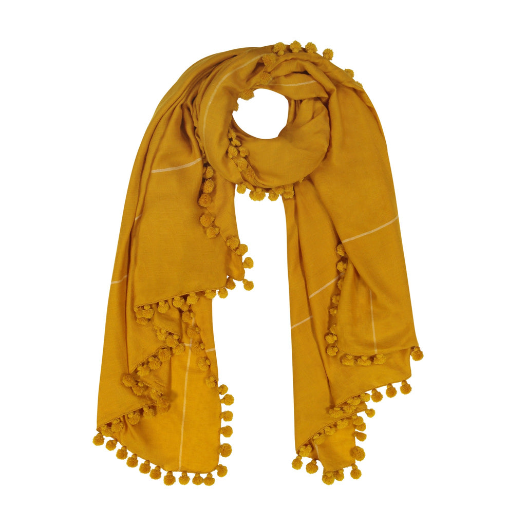 Cashmere Pashmina Shawl Pompom Saffron By Yaser Shaw - The Well Appointed House