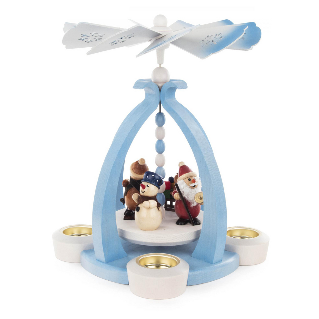 Dregeno Blue Pyramid Candle Holder Santa and Snowman Christmas Decoration - The Well Appointed House