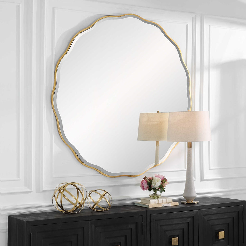 Aneta Large Round Mirror in Gold - The Well Appointed House