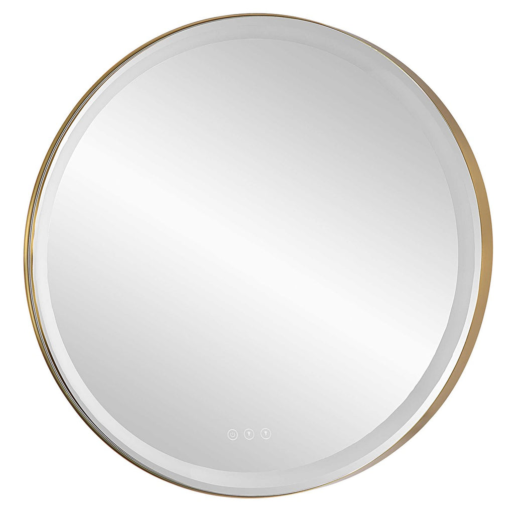 Crofton Lighted Round Mirror in Brass - The Well Appointed House