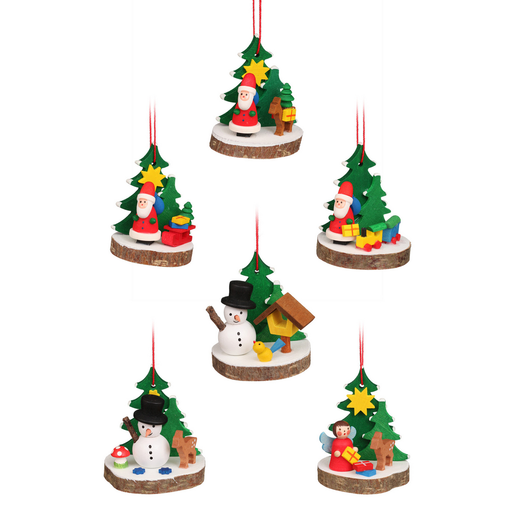 Set of Six Christian Ulbricht Assorted Tree Slice Christmas Ornaments - The Well Appointed House