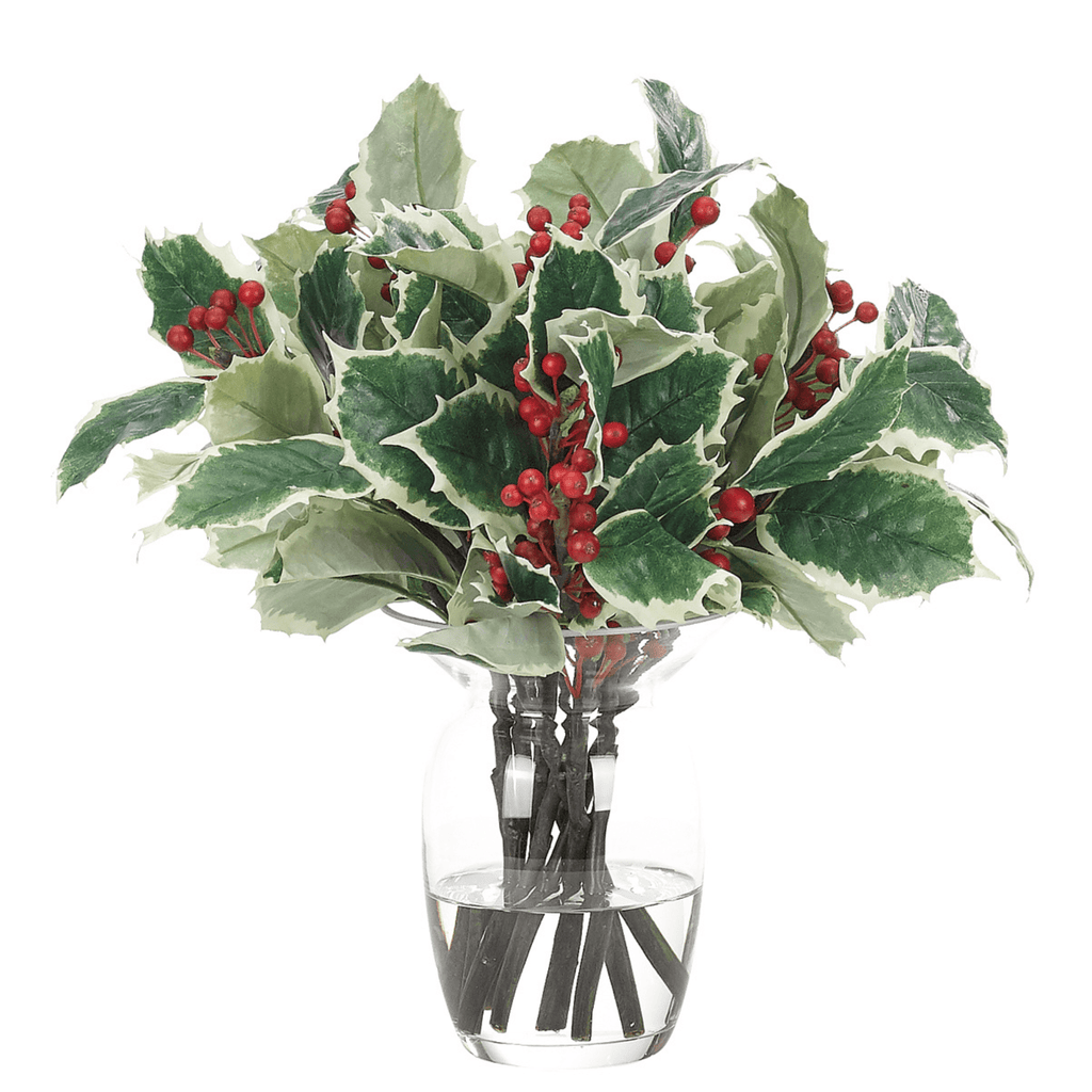 12" Holly Arrangement in Glass Vase - Florals & Greenery - The Well Appointed House