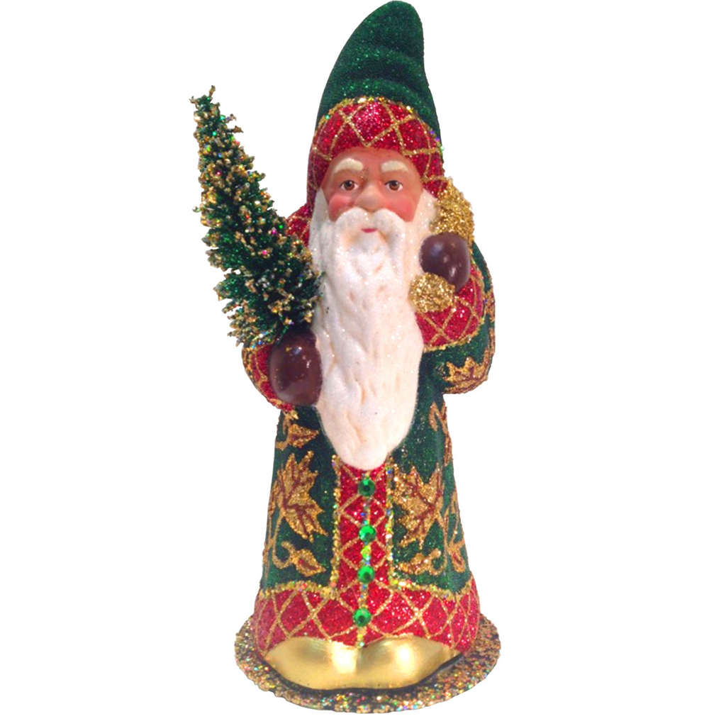 Ino Schaller Paper Mache Red, Gold & Green Santa Container Christmas Decoration - The Well Appointed House