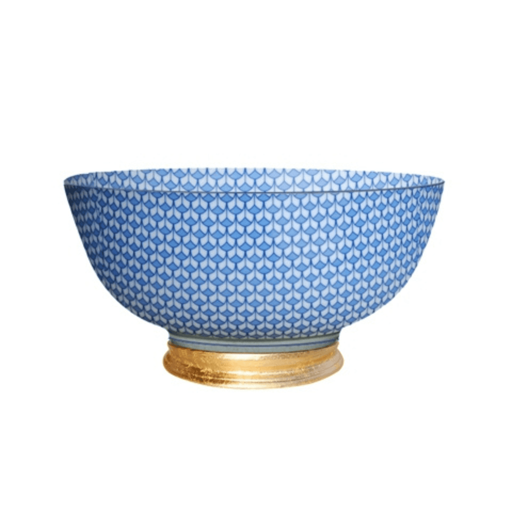 14" Porcelain Blue & White Bowl With Gold Leaf Base - Decorative Bowls - The Well Appointed House