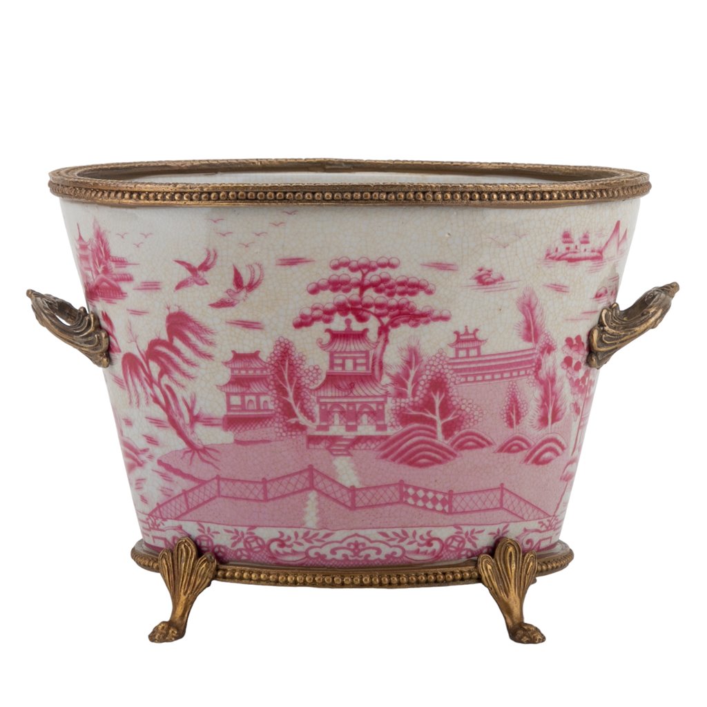 Pink and White Primrose Porcelain Basin - The Well Appointed House