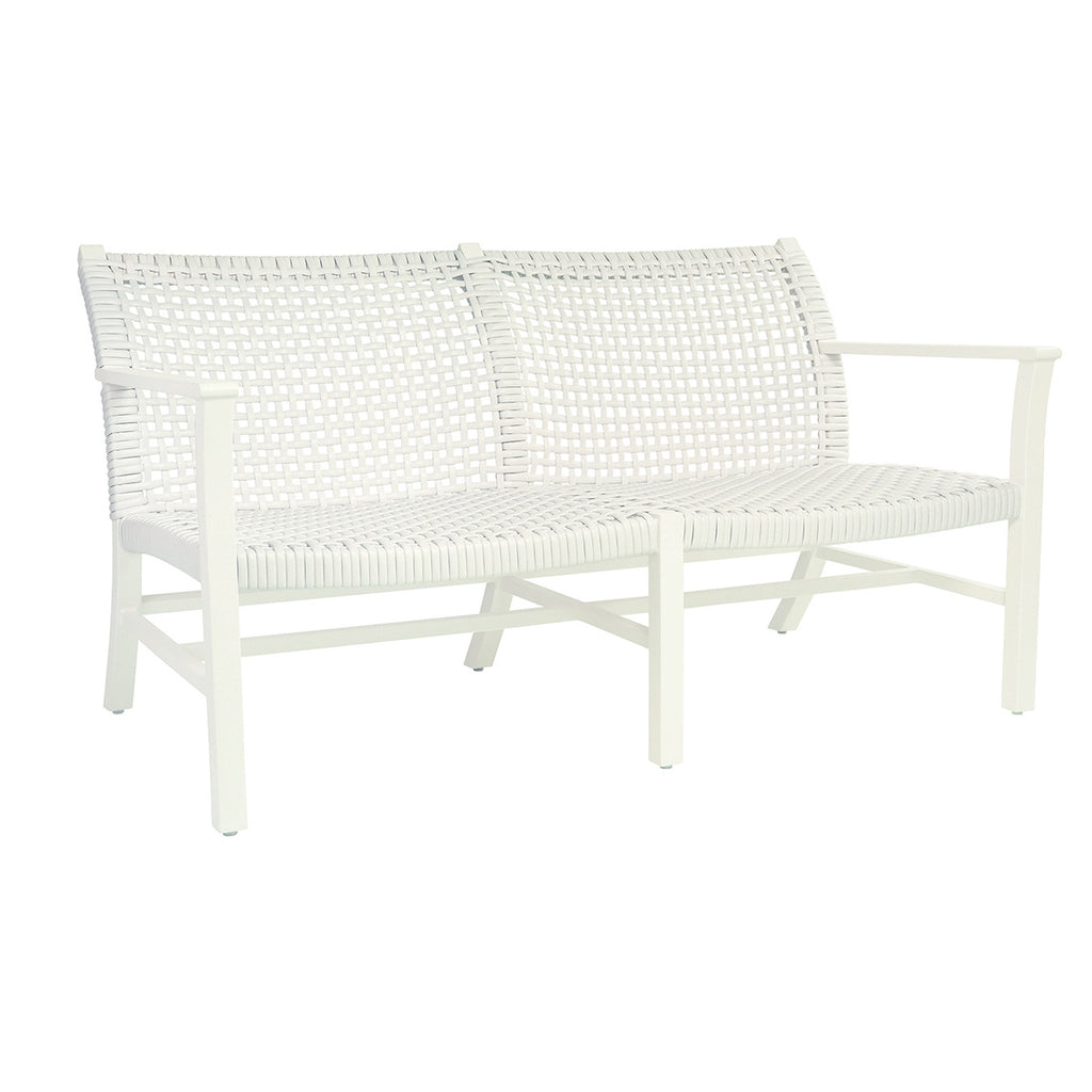 Catherine White Aluminum Settee in Ivory Wicker - THE WELL APPOINTED HOUSE
