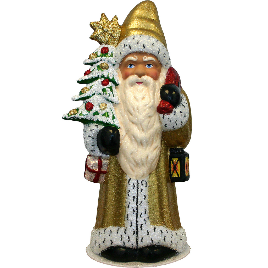 Ino Schaller Paper Mache Gold Santa with Tree Container Christmas Decoration - The Well Appointed House