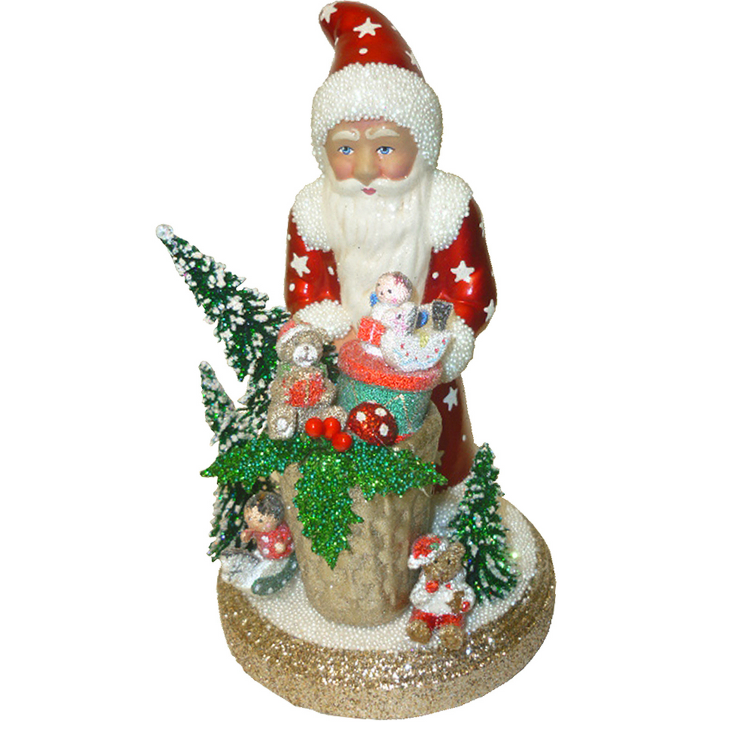Ino Schaller Paper Mache Red Santa With Gifts Container Christmas Decoration - The Well Appointed House
