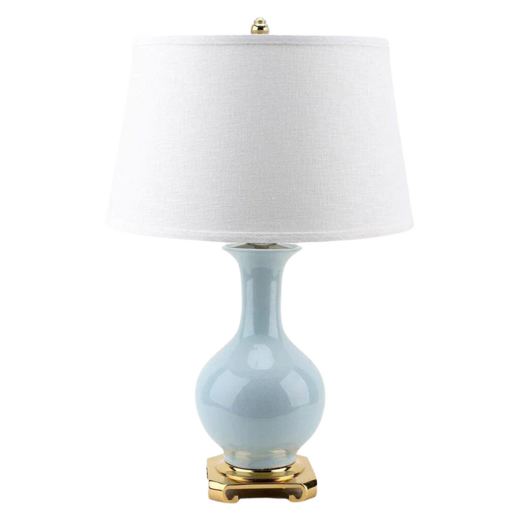 Blue Celadon Porcelain Table Lamp with Brass Base - 