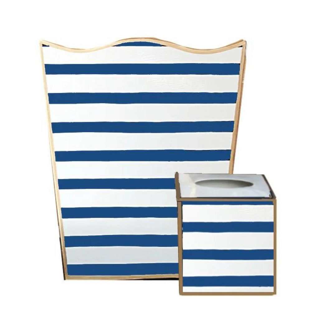 Navy Stripe Wastebasket & Tissue Box - THE WELL APPOINTED HOUSE