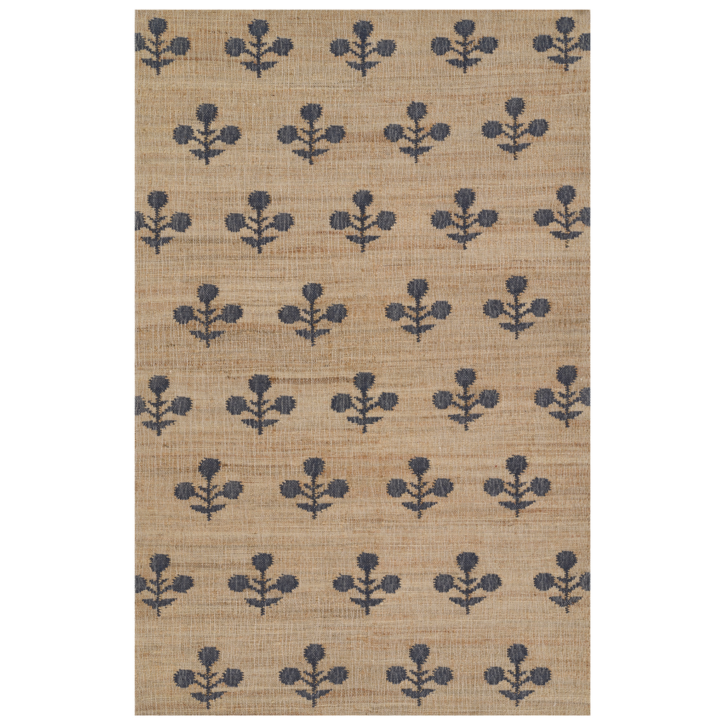 Orchard Bloom Blue Hand Woven Wool and Jute Area Rug - The Well Appointed House
