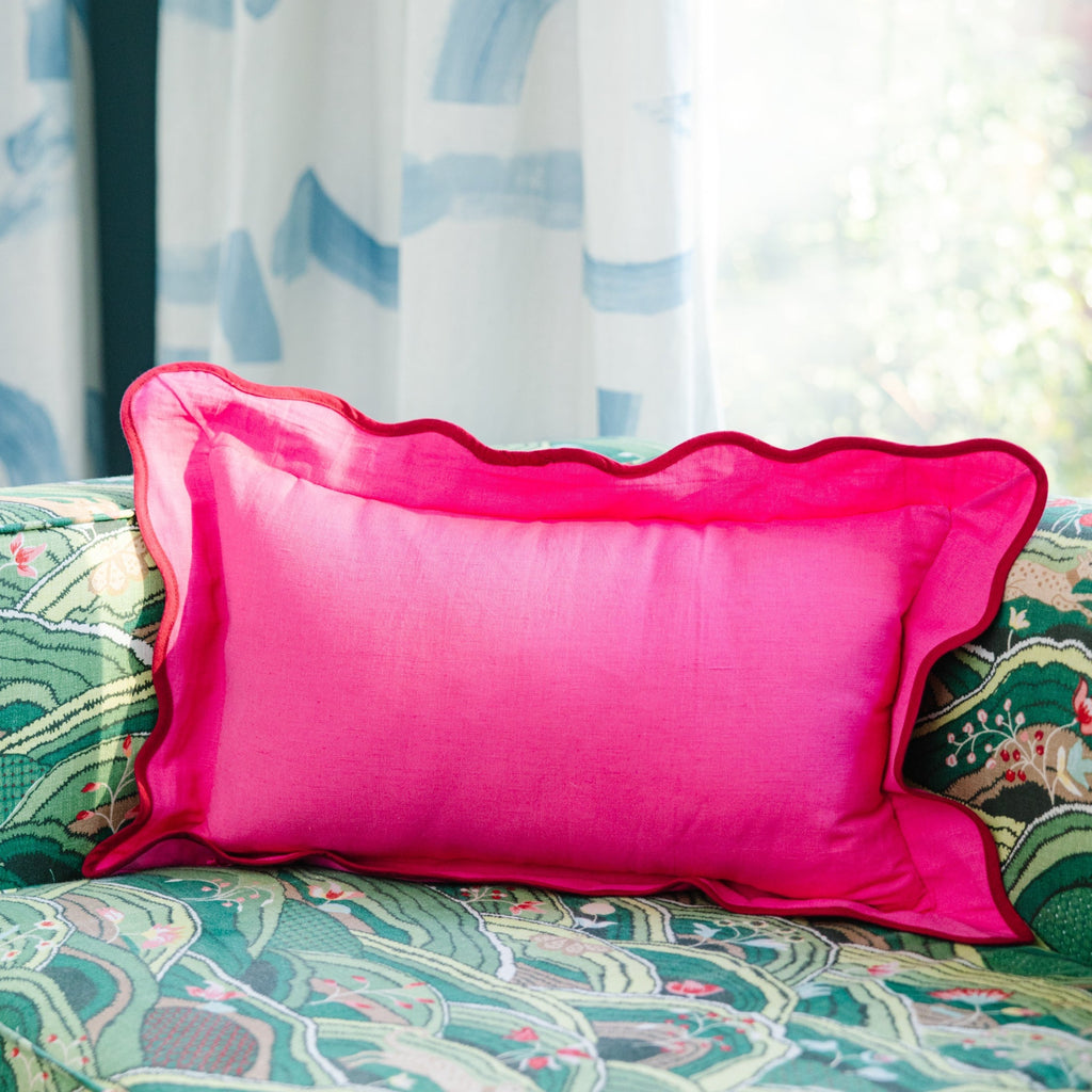 Darcy Linen Lumbar Pillow in Neon Pink + Wine - The Well Appointed House