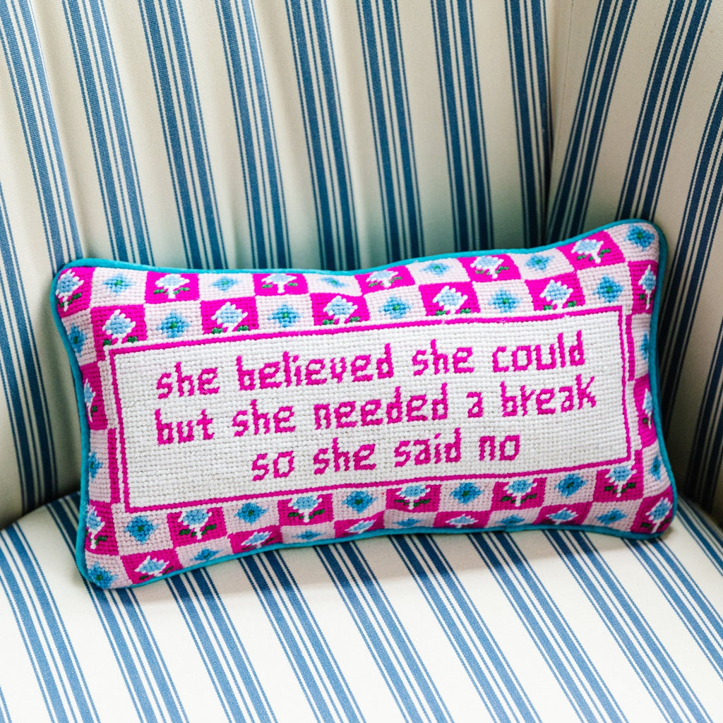 She Needed a Break Needlepoint Pillow - The Well Appointed House