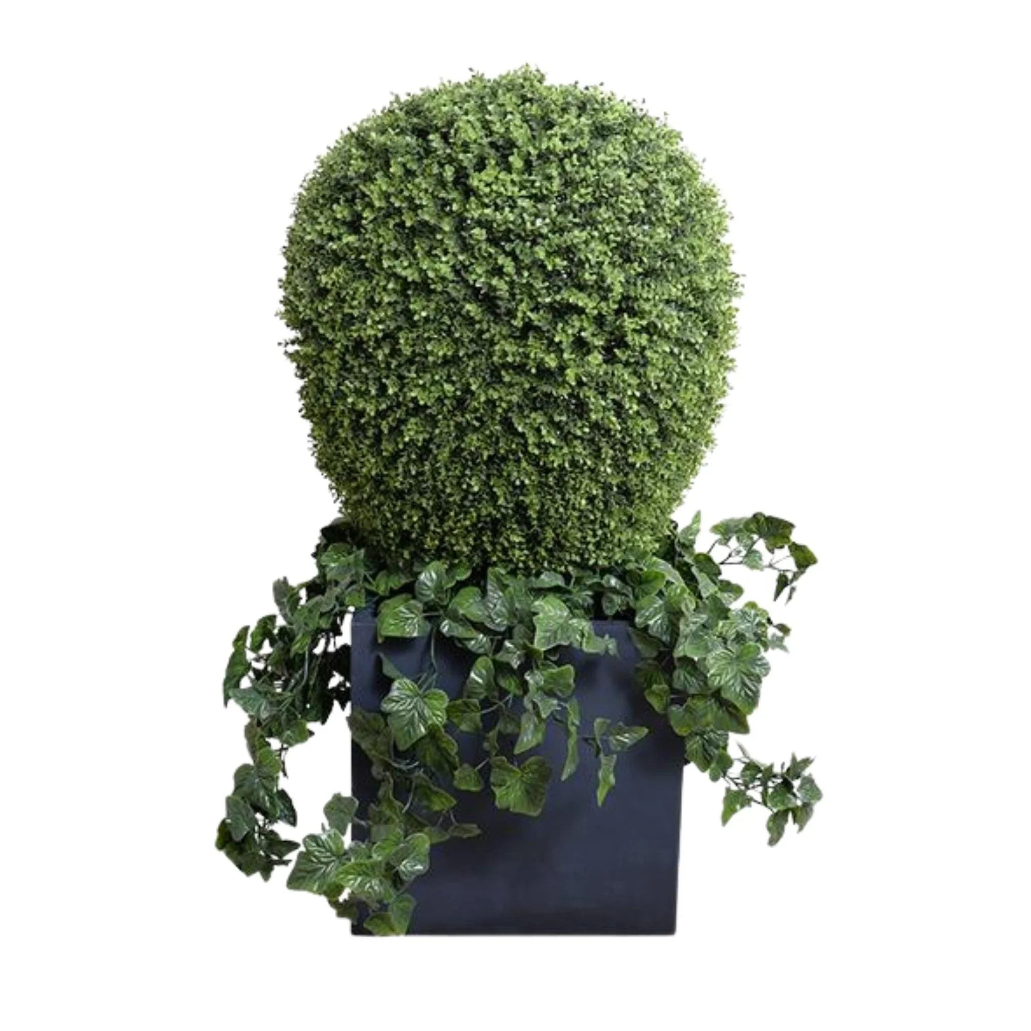faux ivy plant in pot 26" Faux Lantern Boxwood Shrub With Ivy & Pot For Outdoor Use