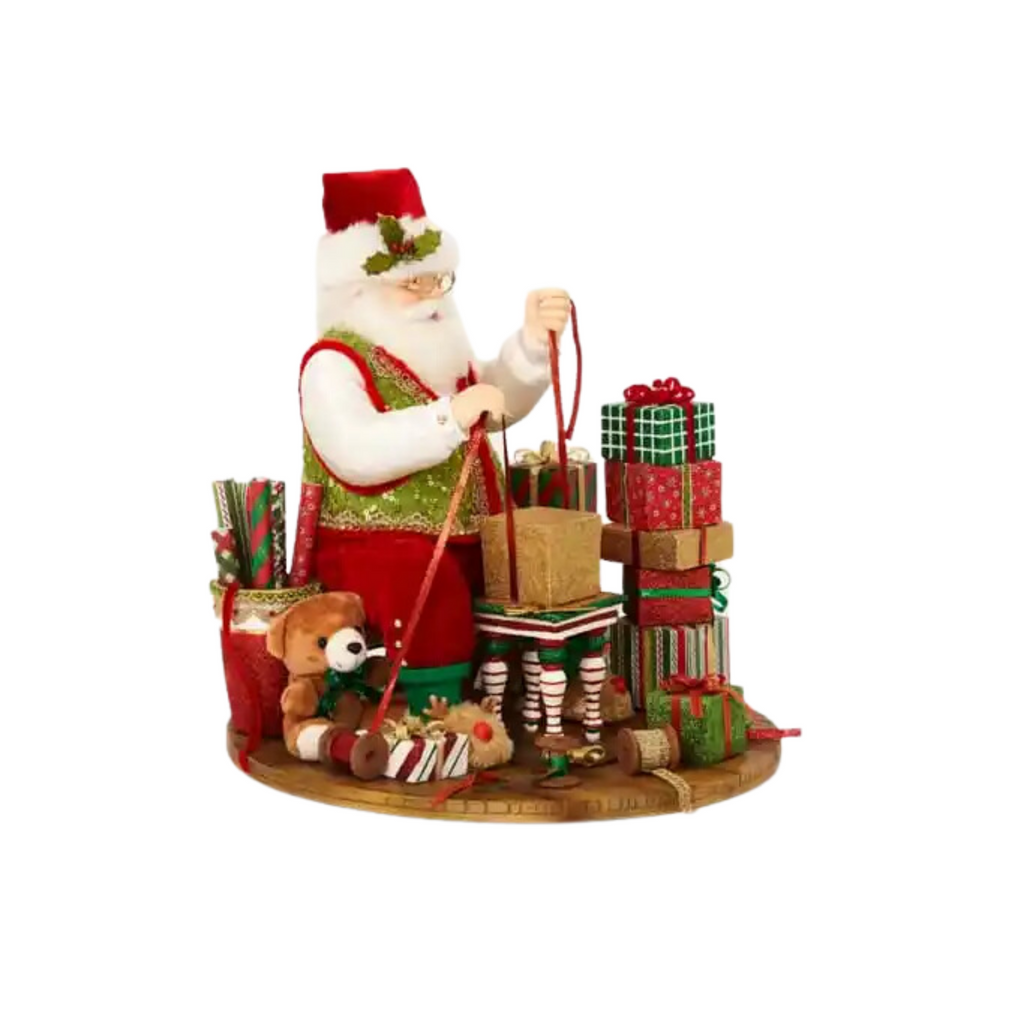 Santa Wrapping Presents Scene Christmas Decoration - The Well Appointed House