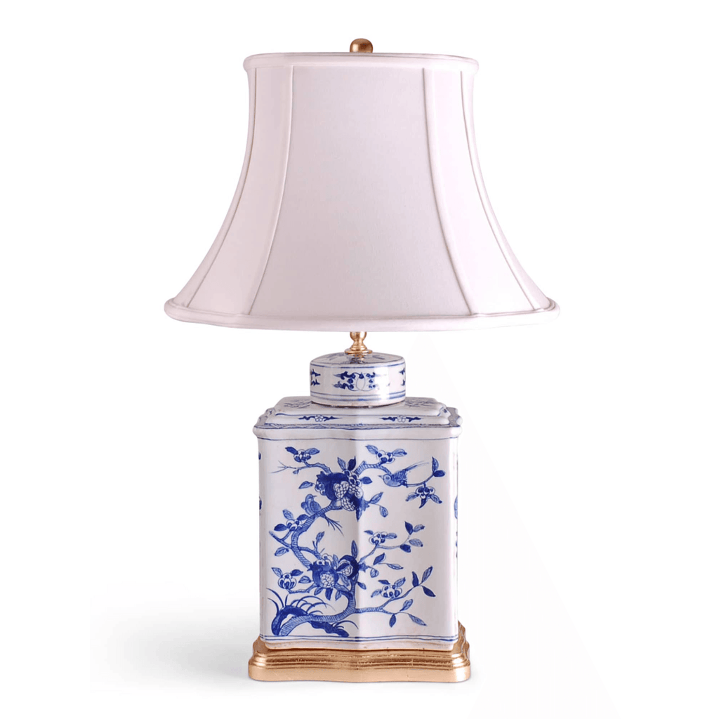 29" Blue & White Flower and Bird Motif Tea Caddie Table Lamp - Table Lamps - The Well Appointed House