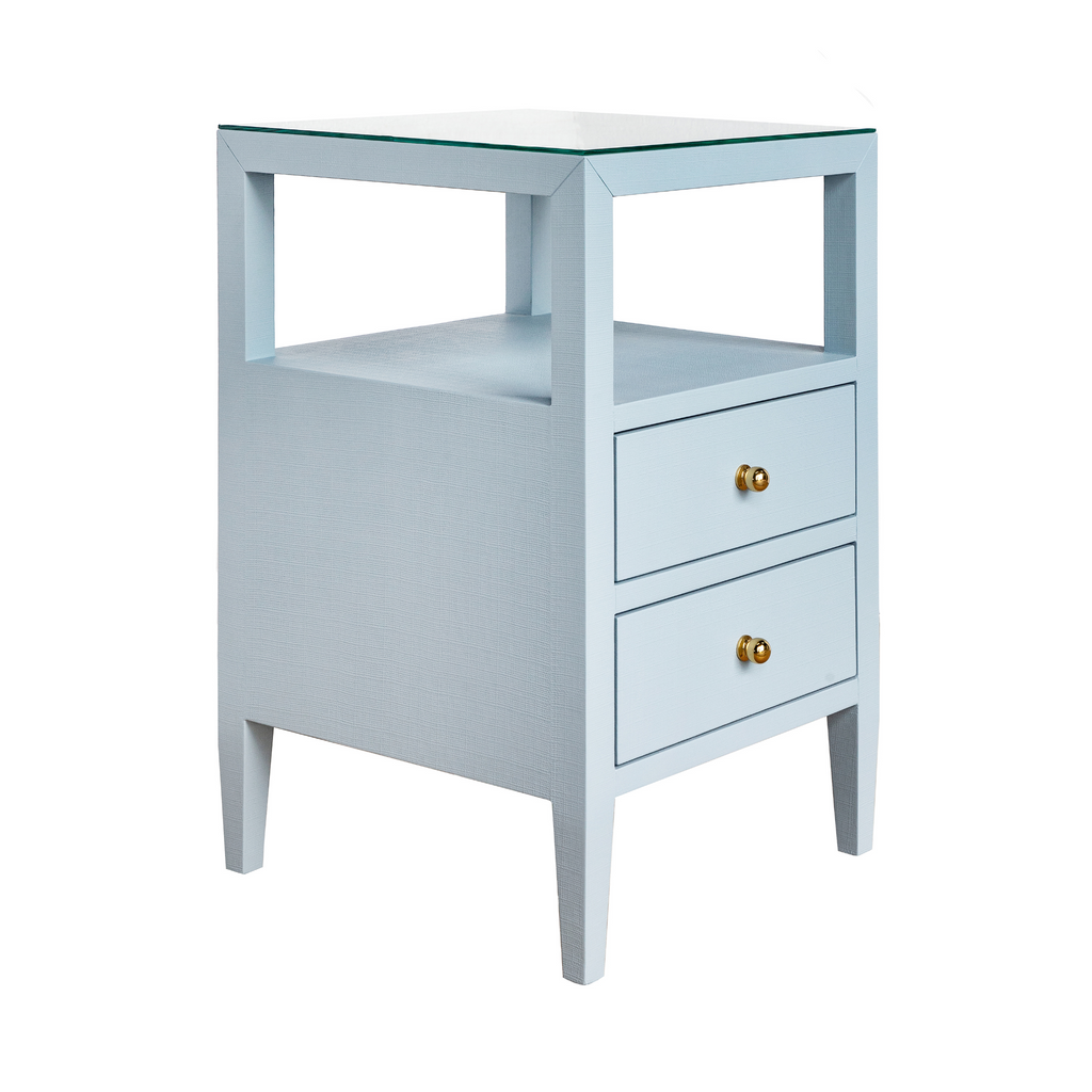 Roscoe Two Drawer Side Table in Light Blue - The Well Appointed House