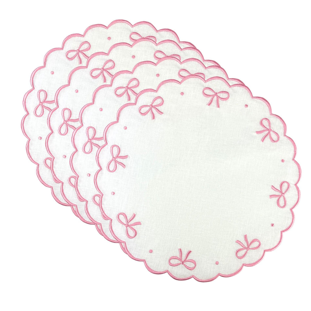 Studio Collection Juliet Bows Placemats in Linen White/Pink - The Well Appointed House
