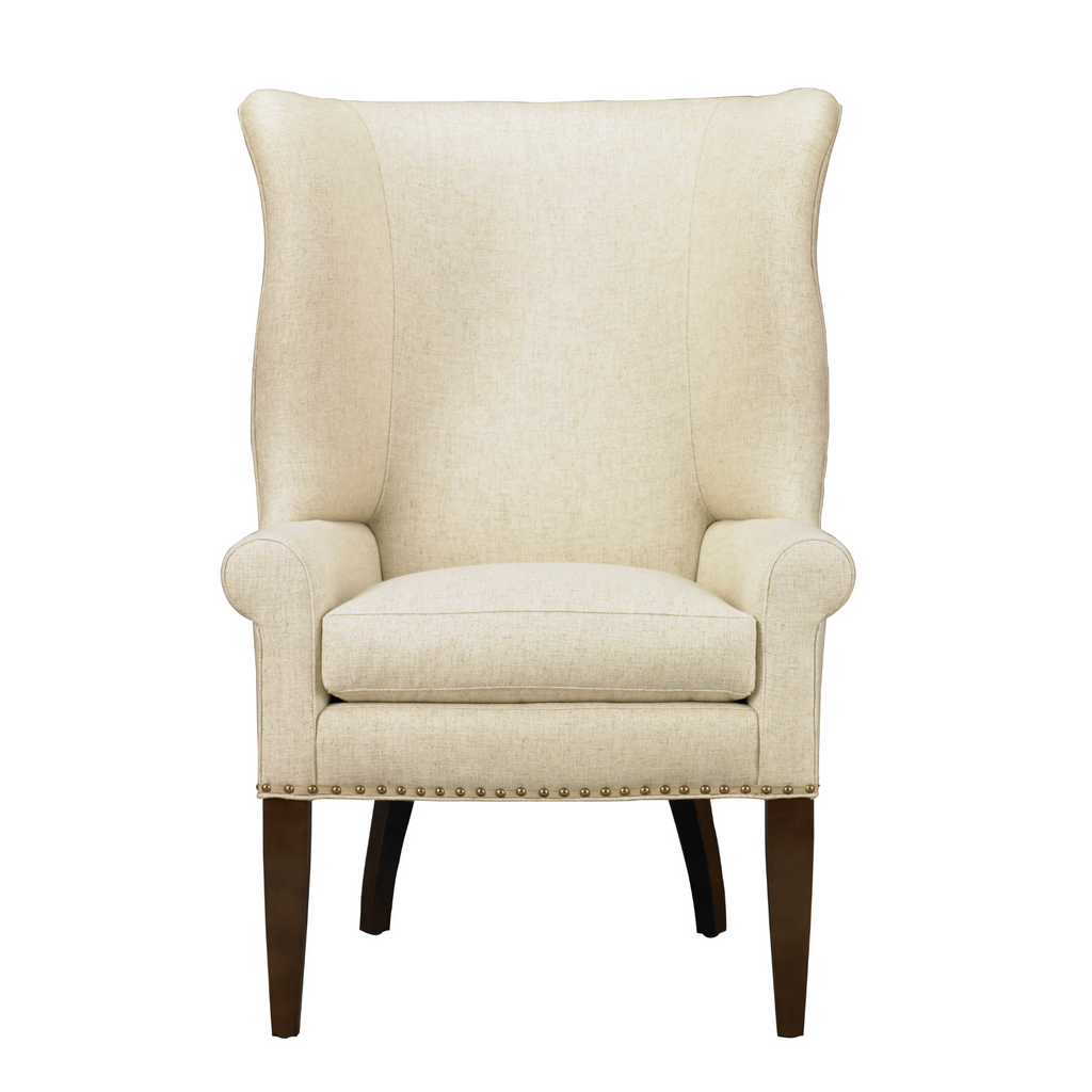 Throwback Upholstered Wing Back Chair with Nail Trim Detail - The Well Appointed House