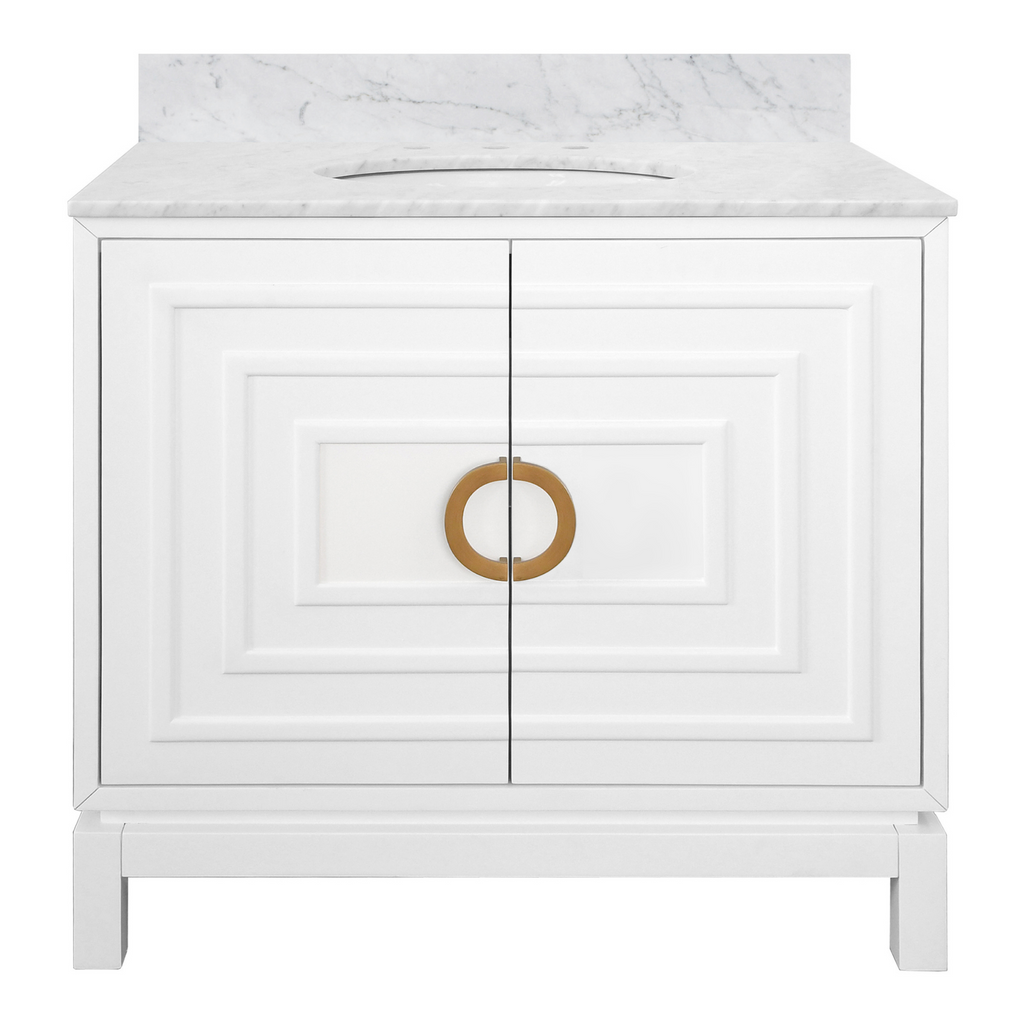 Bixby White Art Deco Bathroom Vanity With Marble Top - Bath Vanity - The Well Appointed House