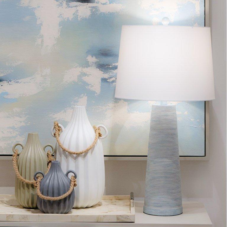 31" Soft Etched Light Blue Painted Tapered Table Lamp - Table Lamps - The Well Appointed House