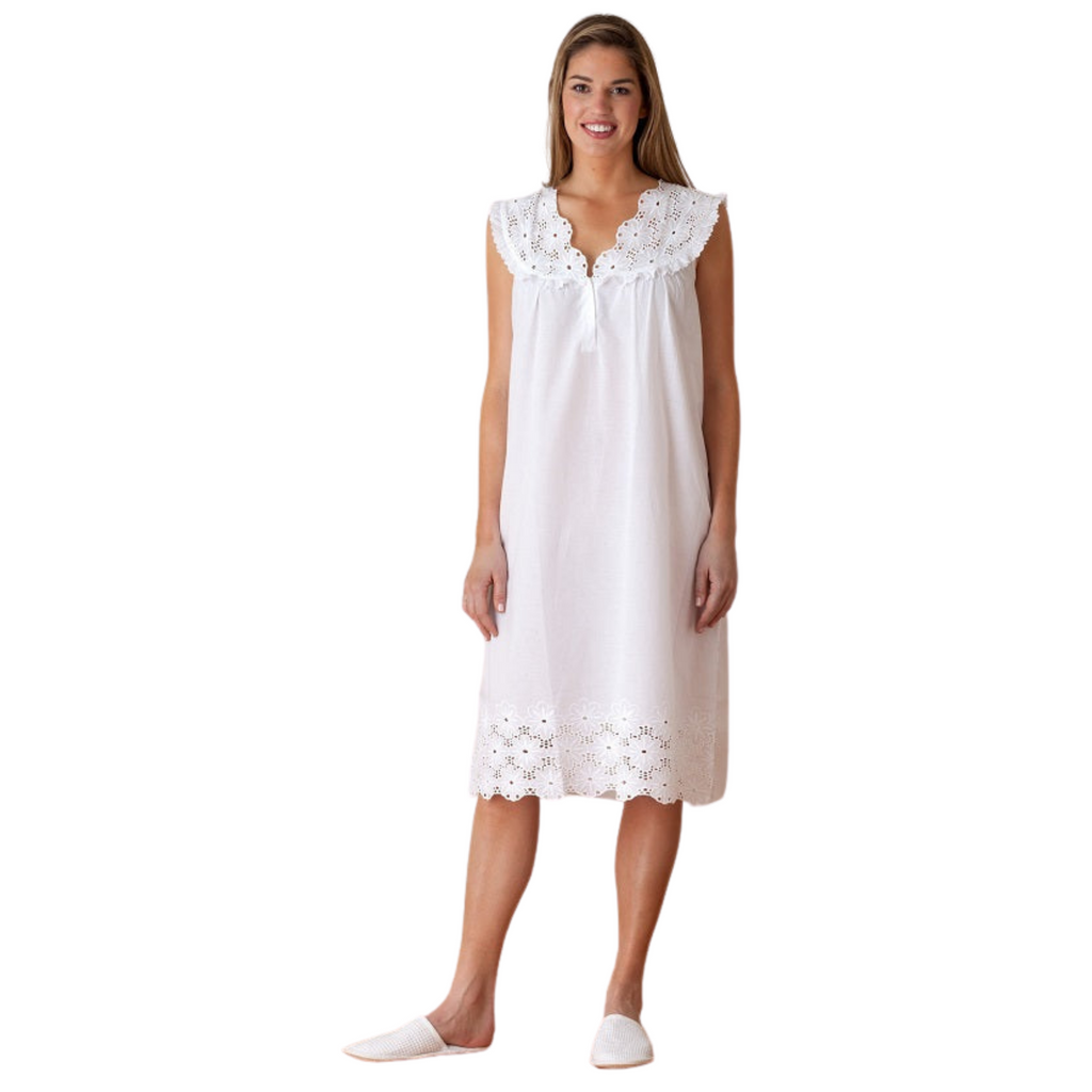 Eloise White Cotton Nightgown - The Well Appointed House