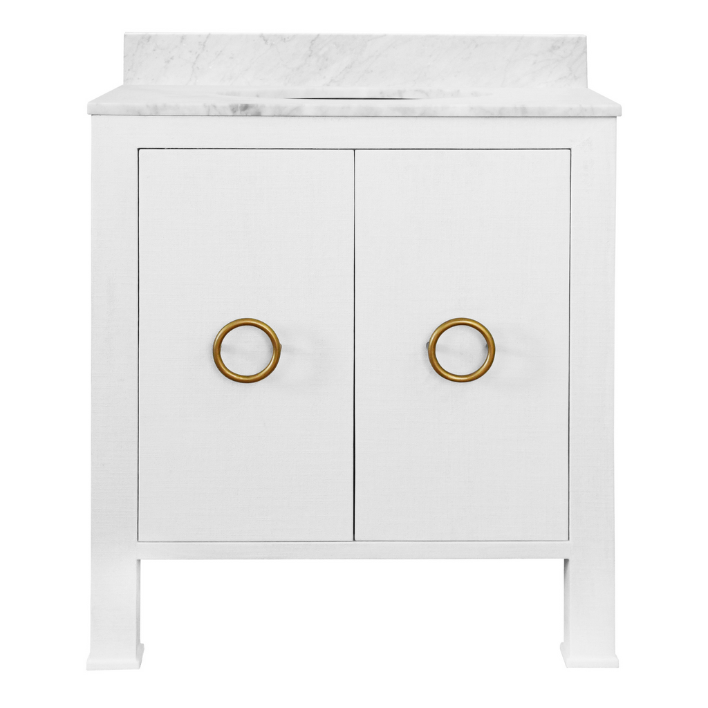 Blanche Vanity in Textured White Linen - Bath Vanity - The Well Appointed House