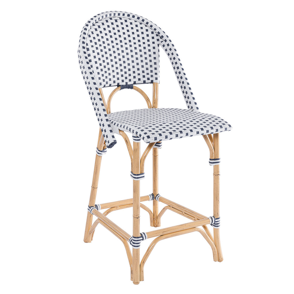 Cafe Counter Chair in Rattan with White and Navy Wicker -  THE WELL APPOINTED HOUSE