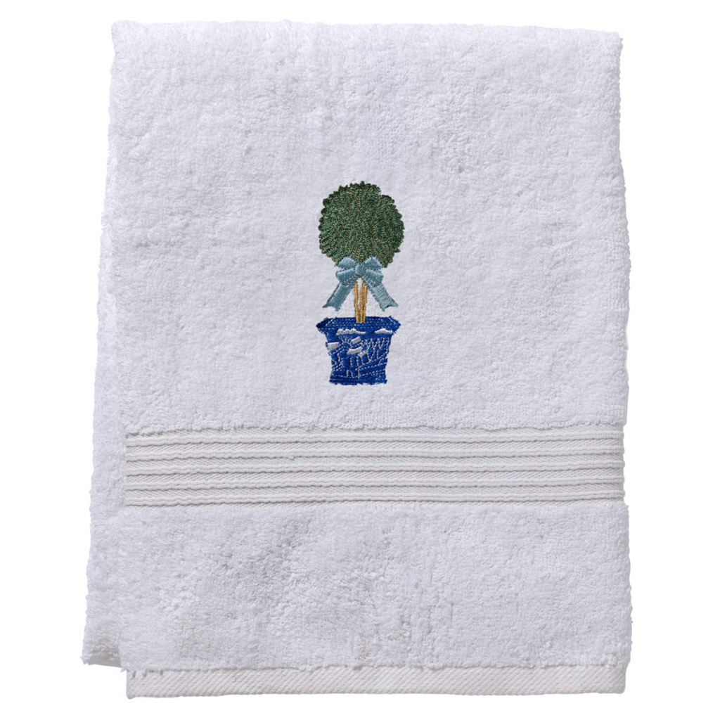 White Cotton Terry Bath Towel in Boxwood Topiary - The Well Appointed House