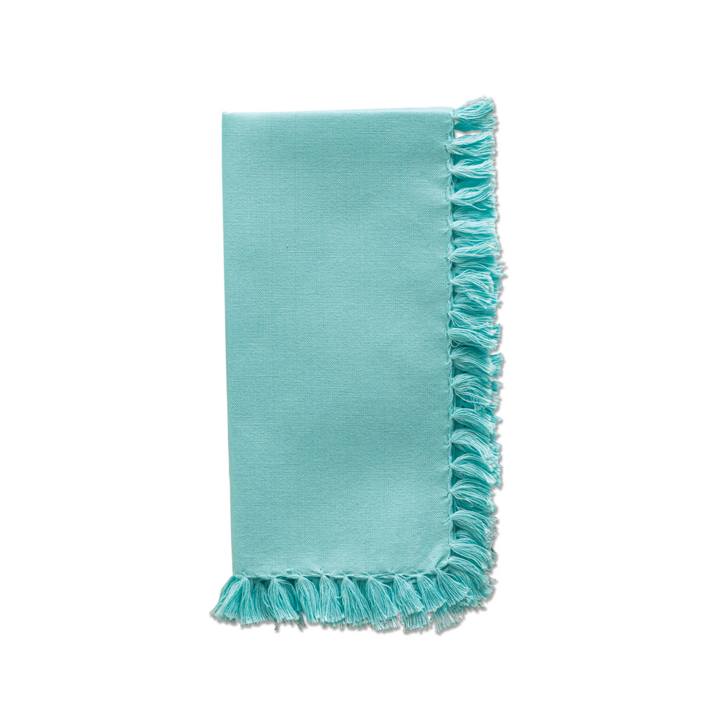 Set of Four Essential Aqua Fringed Napkins - The Well Appointed House