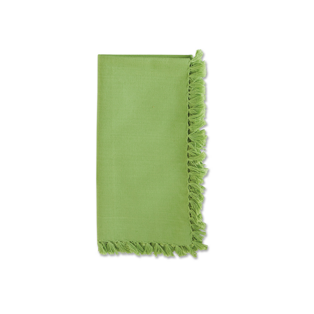 Set of Four Essential Green Fringed Napkins - The Well Appointed House