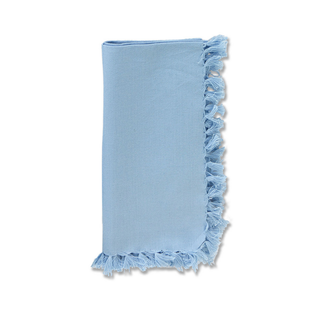 Set of Four Essential Light Blue Fringed Napkins - The Well Appointed House