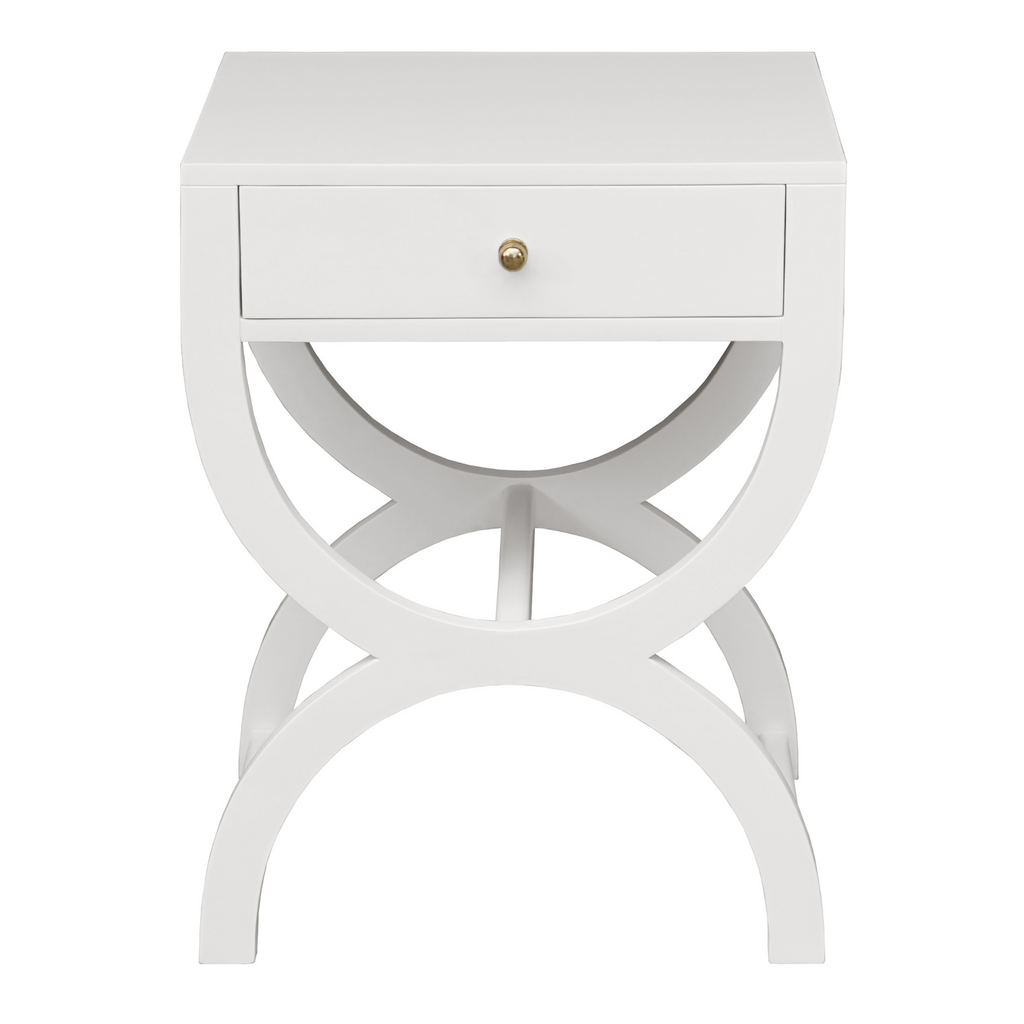 xis One Drawer Side Table in Matte White Lacquer - The Well Appointed House