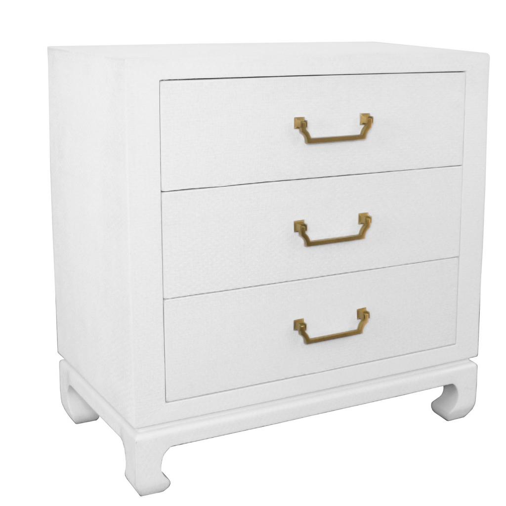 Camille Three Drawer White Chest with Brass Hardware - Nightstands & Chests - The Well Appointed House