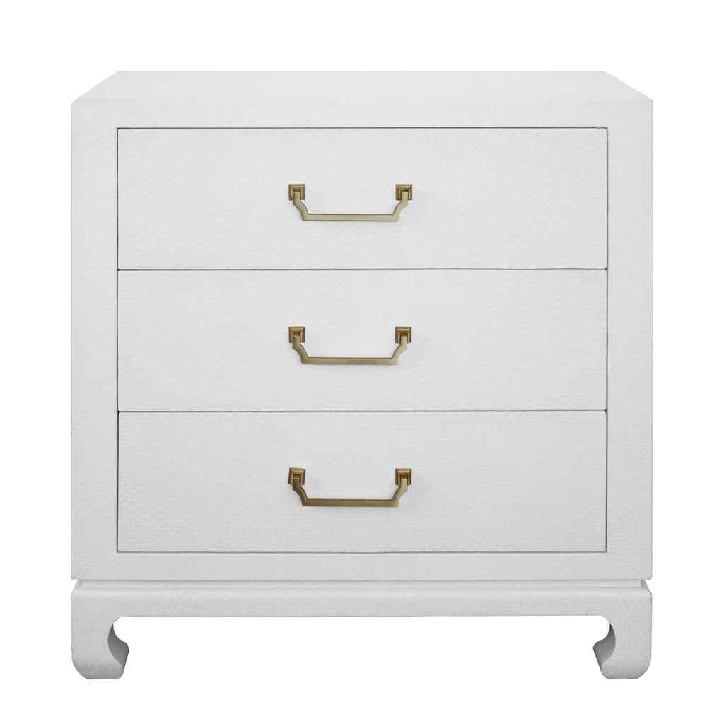 Camille Three Drawer White Chest with Brass Hardware - Nightstands & Chests - The Well Appointed House
