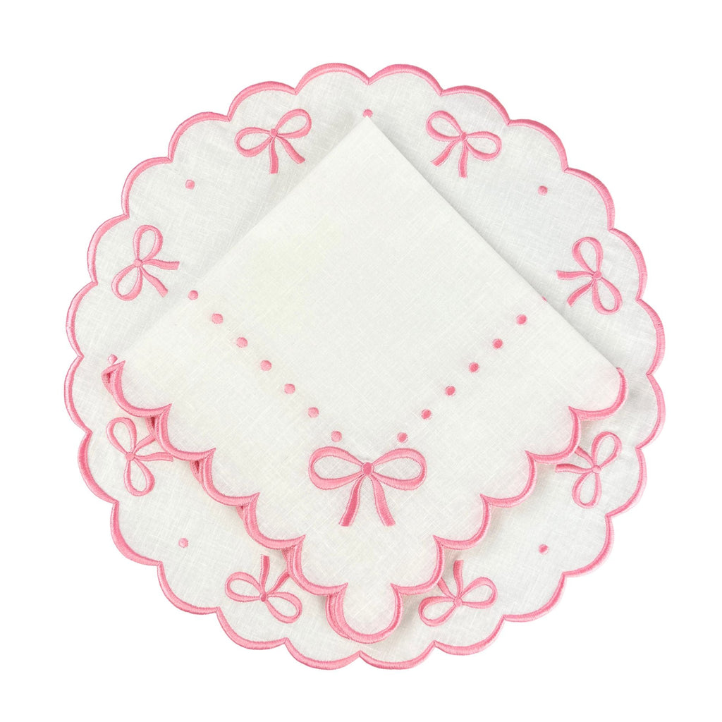 Studio Collection Juliet Bows Napkins in Linen White/Pink - The Well Appointed House
