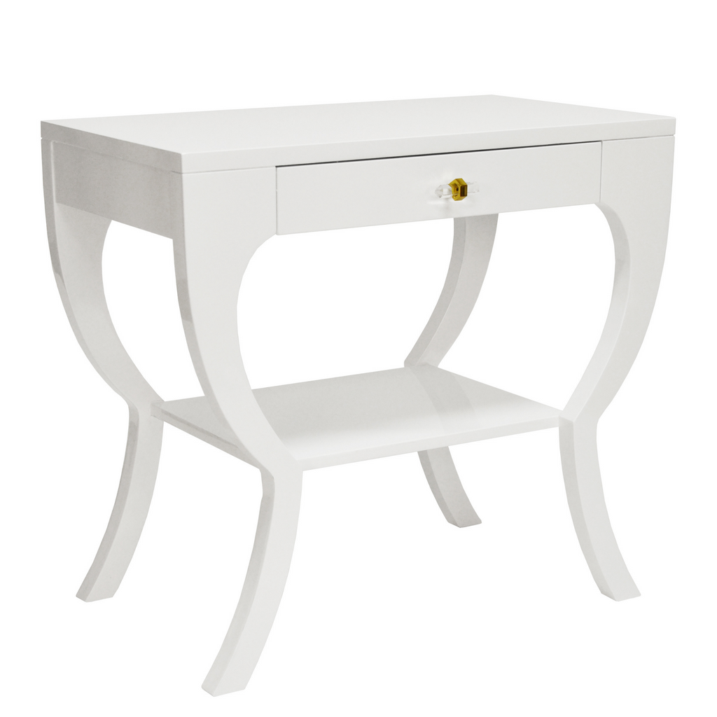 Curvy Side Table with Acrylic Hardware in White Lacquer - Ottomans, Benches & Stools - The Well Appointed House