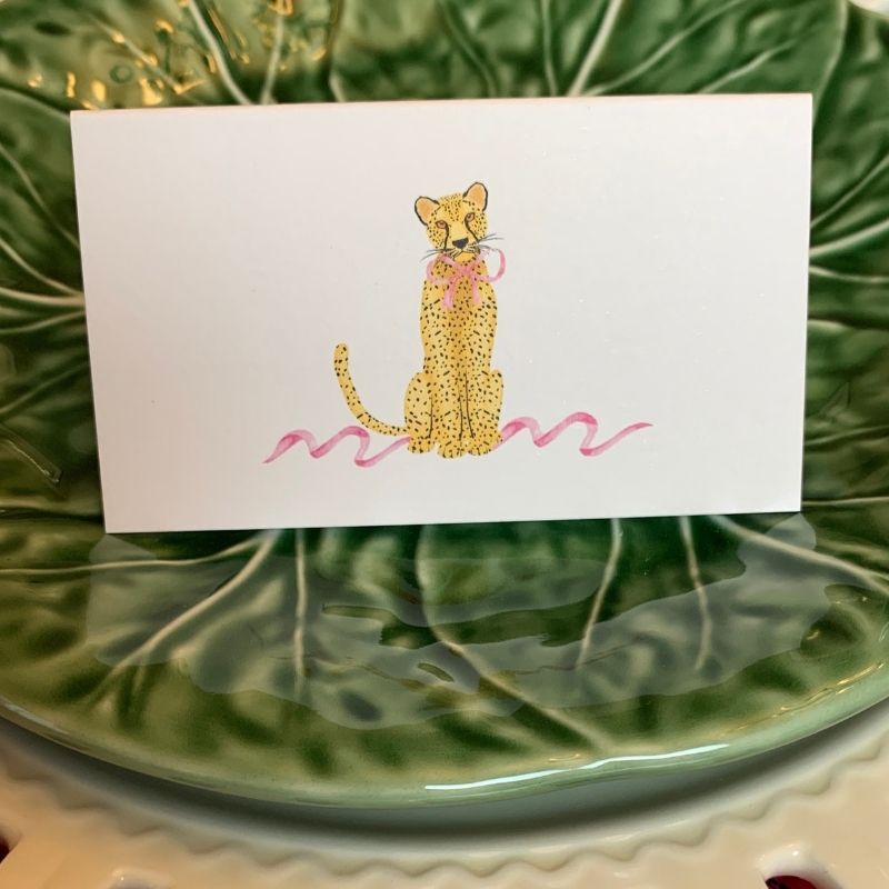Leopard with Pink Bow Place Cards = The Well Appointed House