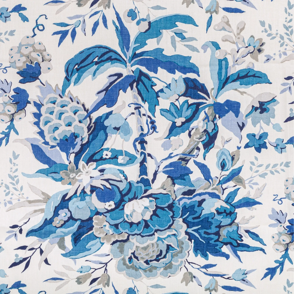 Brunschwig & Fils Ivory & Blue Horseshoe Bay Print Decorative Fabric - The Well Appointed House