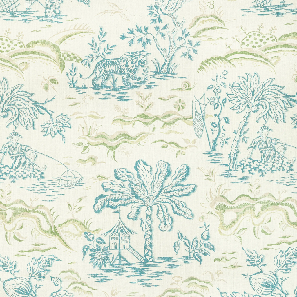 Brunschwig & Fils Valensole Teal & Leaf Print Decorative Fabric - The Well Appointed House