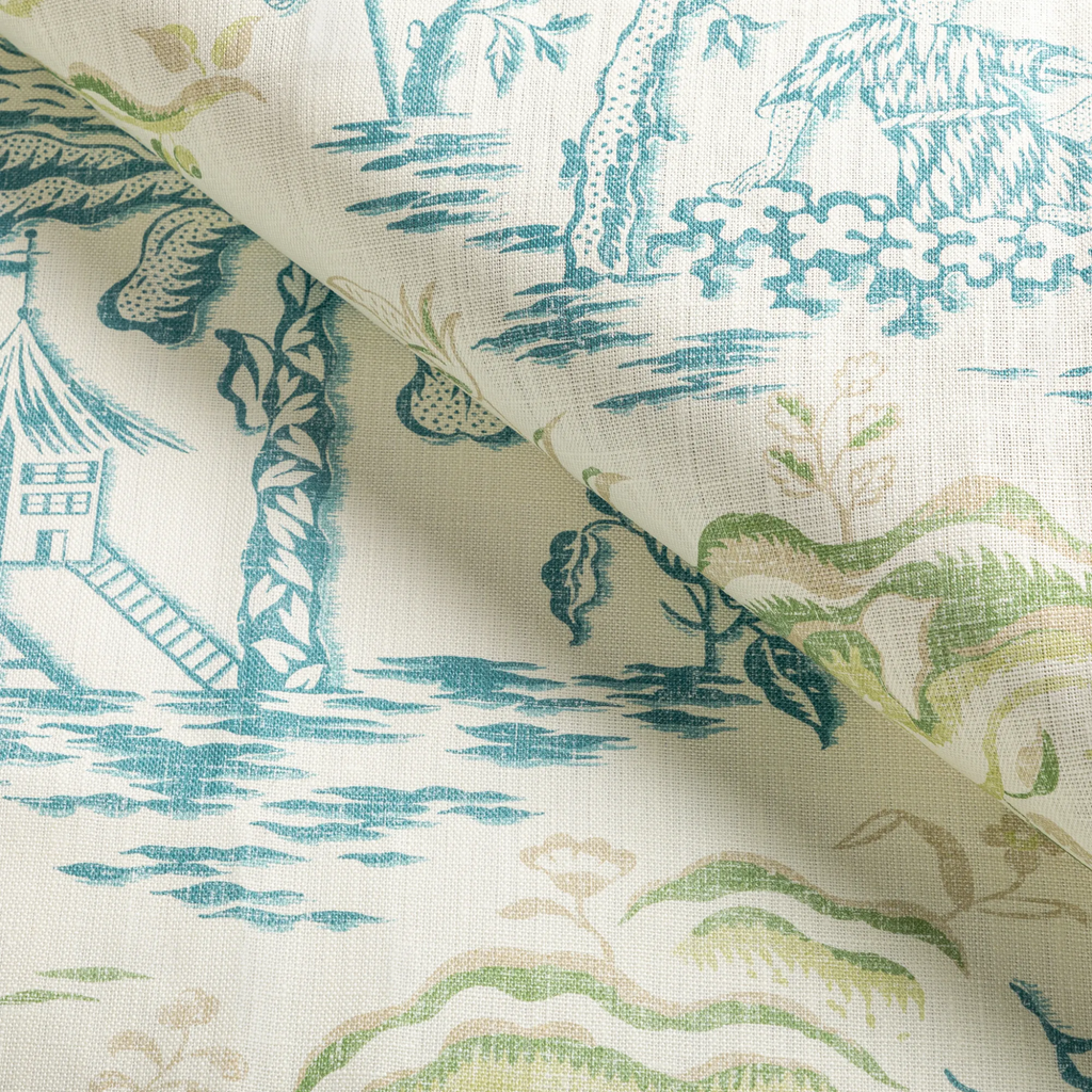 Brunschwig & Fils Valensole Teal & Leaf Print Decorative Fabric - The Well Appointed House