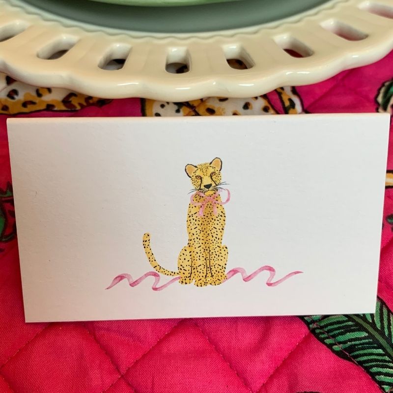 Leopard with Pink Bow Place Cards = The Well Appointed House