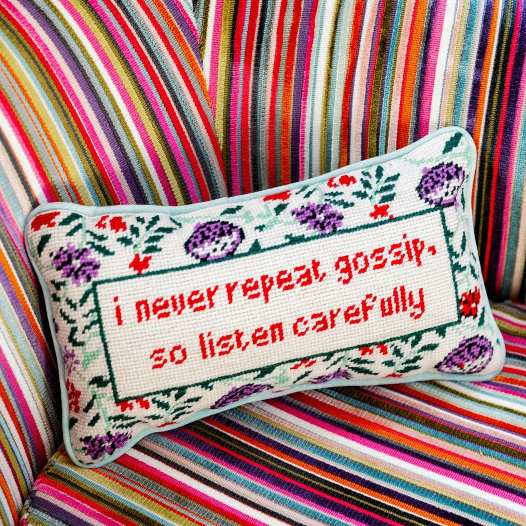 Gossip Needlepoint Pillow - The Well Appointed House