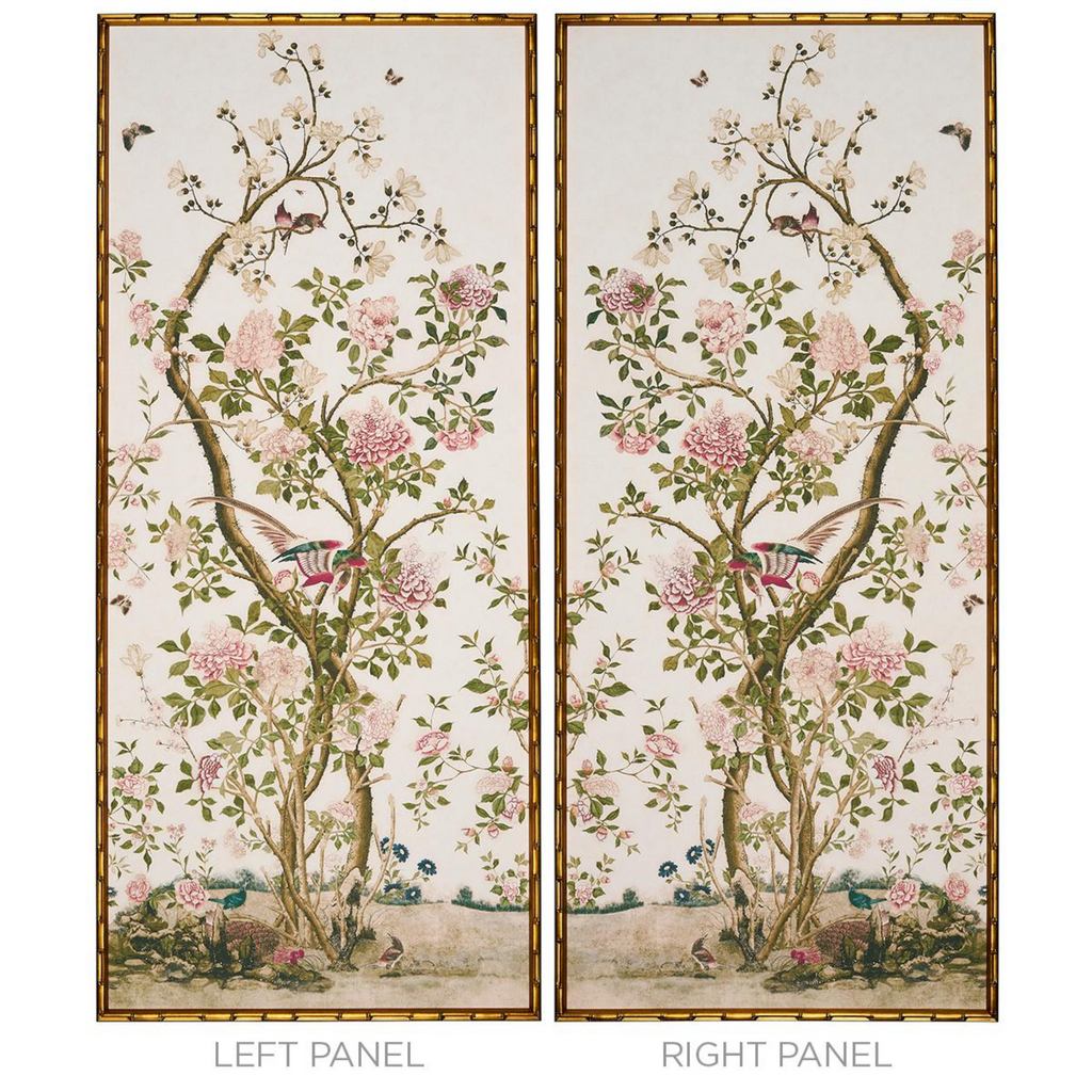 Les Oiseaux Flowering Peony Trees Right Art Panel - The Well Appointed House