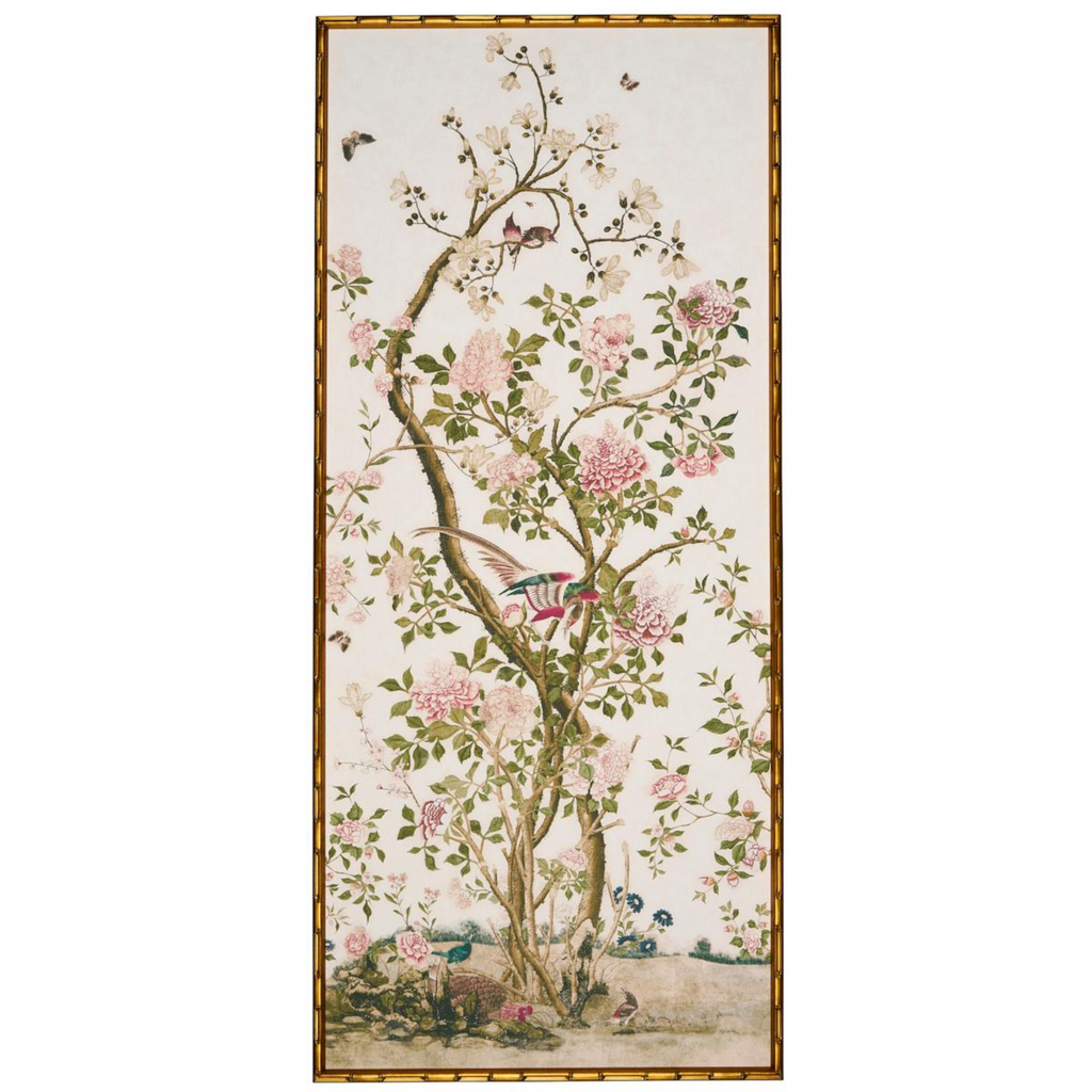 Les Oiseaux Flowering Peony Trees Left Art Panel - The Well Appointed House