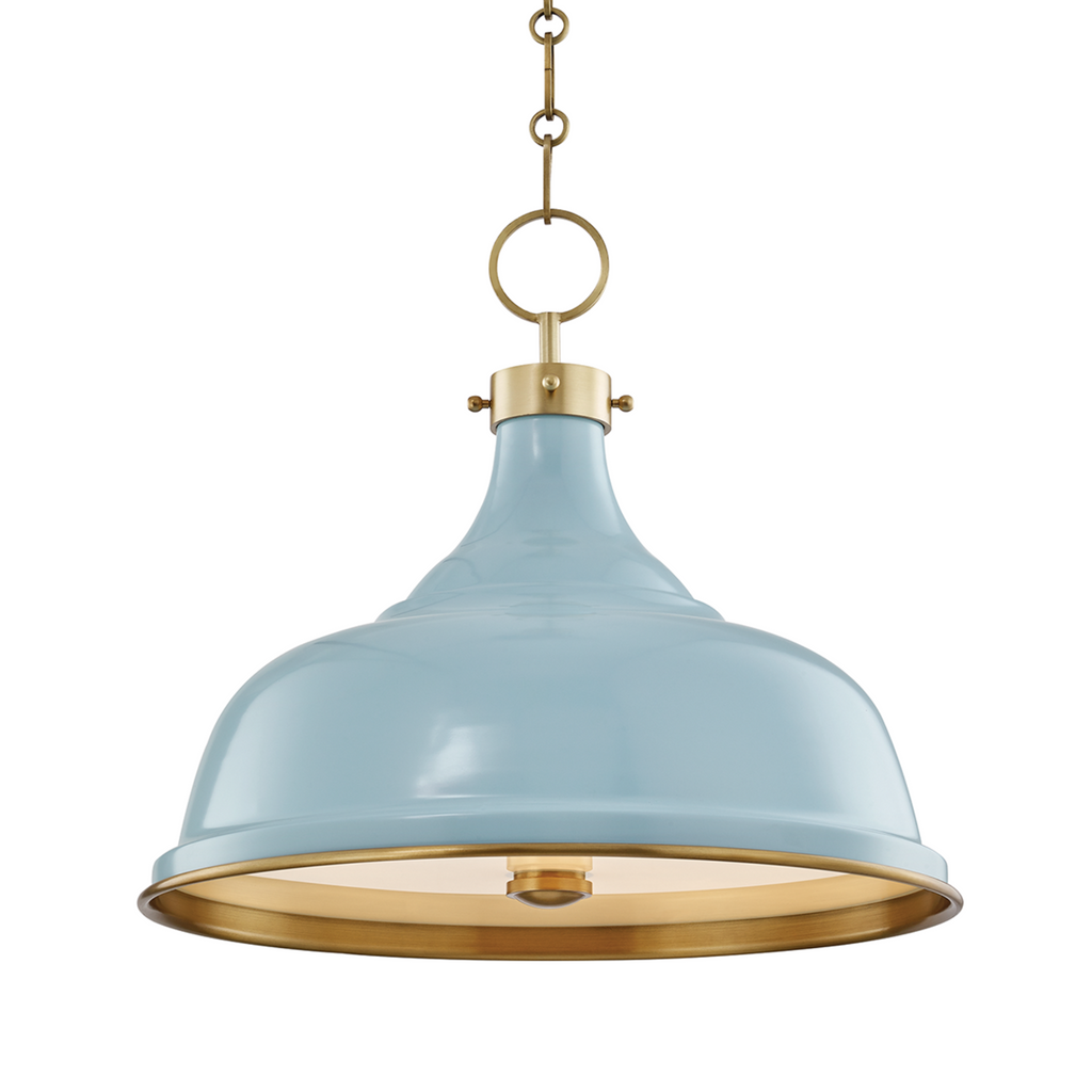 Aged Brass and Blue Bird Painted No. 1 Hanging Pendant - The Well Appointed House