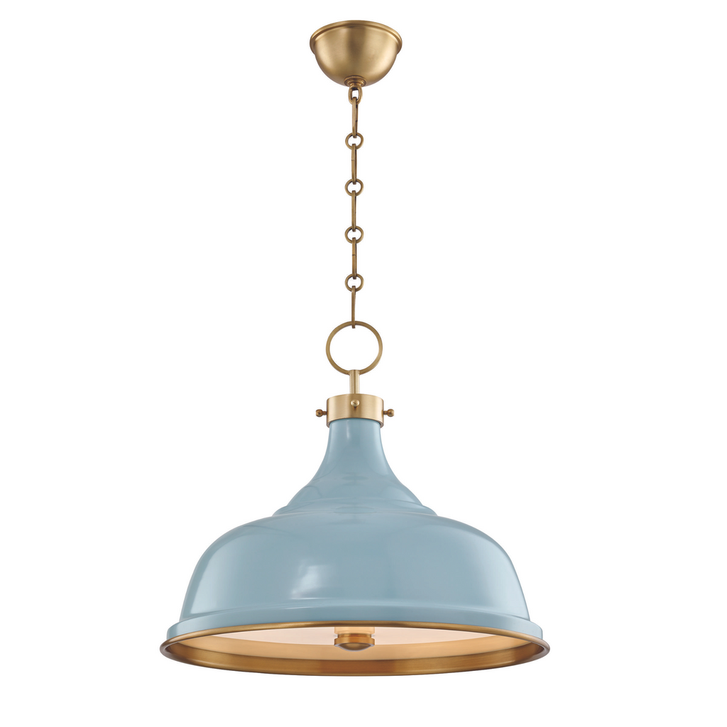 Aged Brass and Blue Bird Painted No. 1 Hanging Pendant - The Well Appointed House