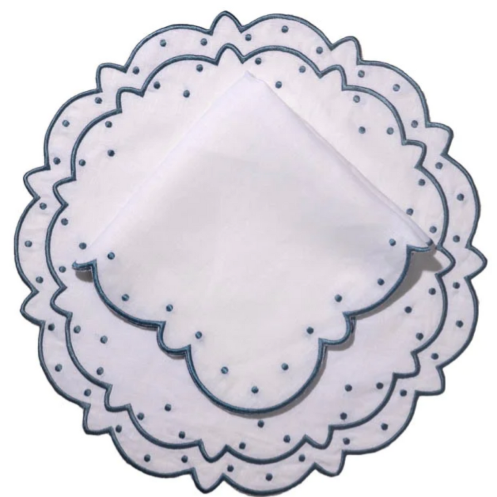Set of 12 White With Blue Embroidery Placemats  - The Well Appointed House