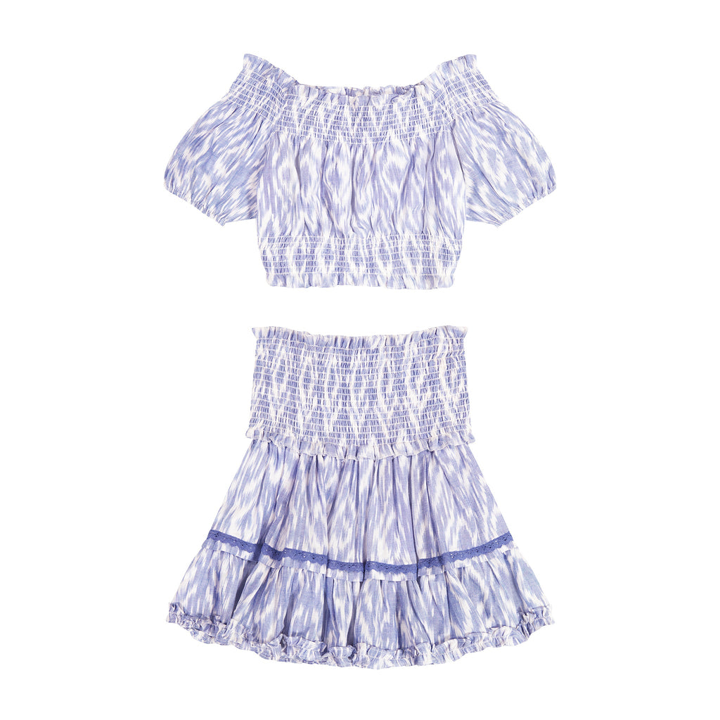 Amelie Women's Crop Top And Skirt Set Blue Ikat - the well appointed house