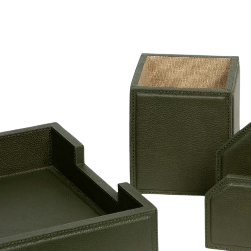 Asby Desk Accessory Set in Forest Full-Grain Leather - The Well Appointed House
